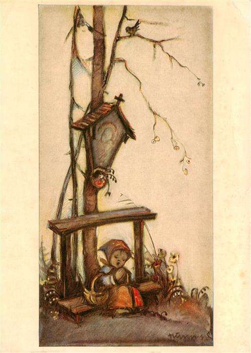 Hummel Kuenstler-AK-Nr. 4926 Kind Betten Koerbchen Verlag Josef Mueller