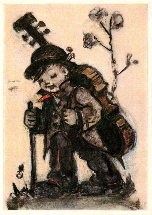 Hummel Kuenstler-AK-Nr. 5329 Kind Gitarre wandern