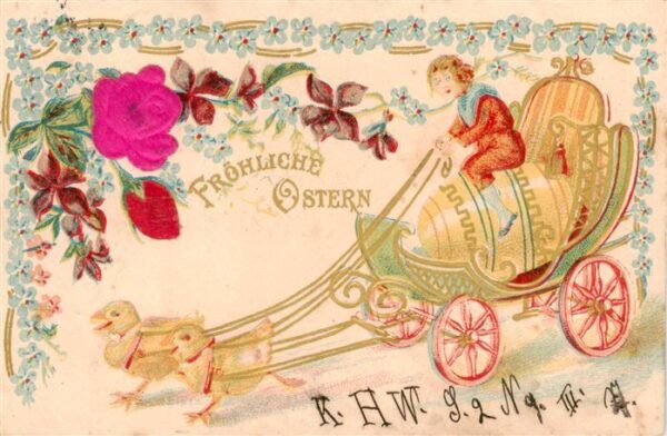 Ostern Easter Paques Pasqua Frohe Ostern Lind Eier Kuecken Gruesse Litho