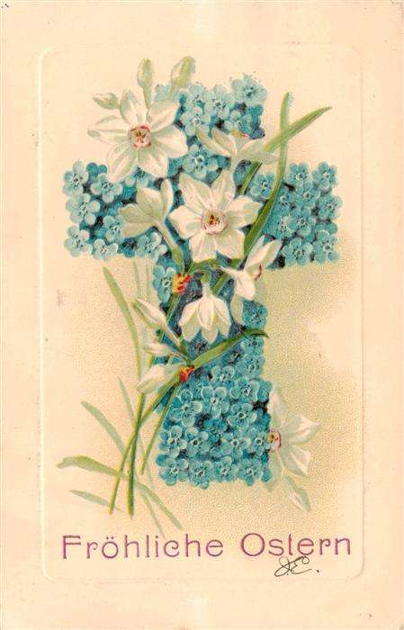 Ostern Easter Paques Pasqua Blume Kreuz Narzisen Litho
