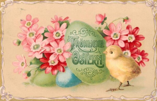 Ostern Easter Paques Pasqua Kueken Eier Blume Litho