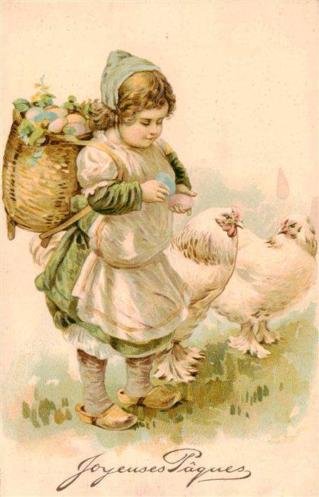 Ostern Easter Paques Pasqua Kind Osterkorb Huhn
