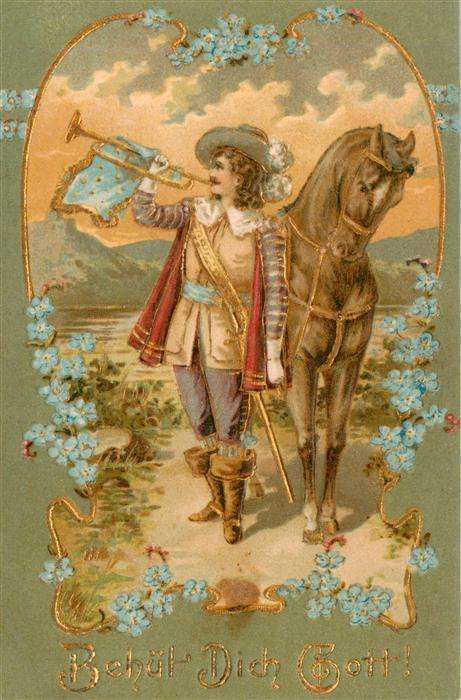 Trompeter von Saeckingen Scheffel Behuet Dich Gott Pferd Trompeter Litho