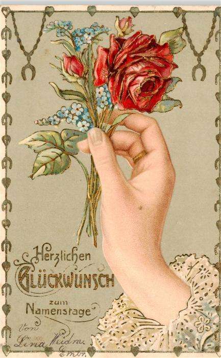 Namenstag Namenskarte Hand Blume Litho