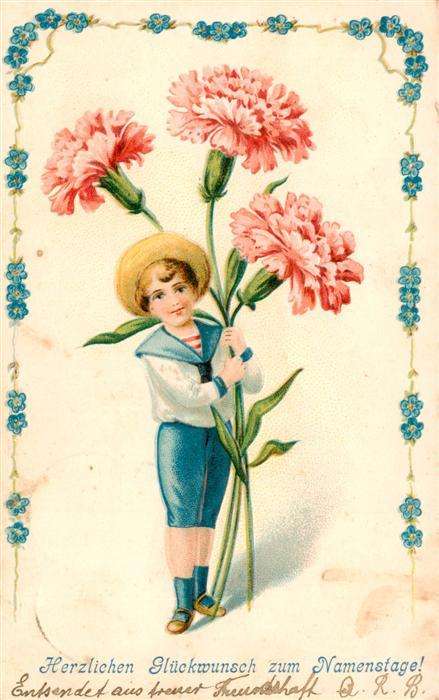 Namenstag Namenskarte Kind Junge Blume Litho