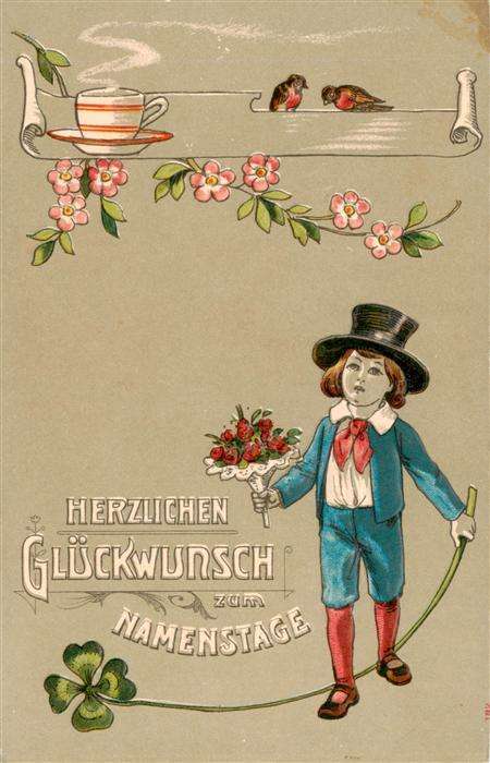 Namenstag Namenskarte Kind Vogel Litho