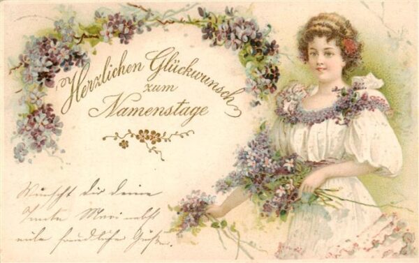 Namenstag Namenskarte Frau Blume Litho