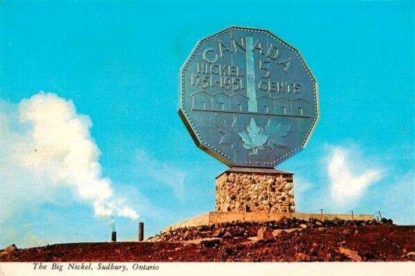 Geld auf Postkarte The Big Nickel Sudbury Ontario
