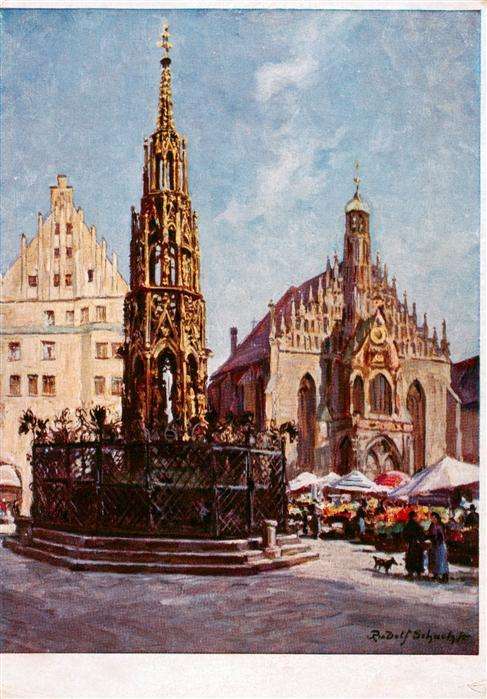 Schacht Rudolf Kuenstlerkarte Nuernberg Der Schoene Brunnen Frauenkirche