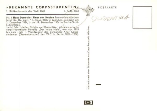Studentika Hans Demetrius Ritter von Hopfen – Bild 2