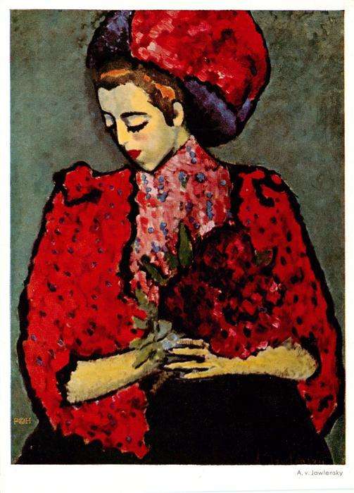 Jawlensky Kuenstlerkarte Maedchen mit Pfingstrosen