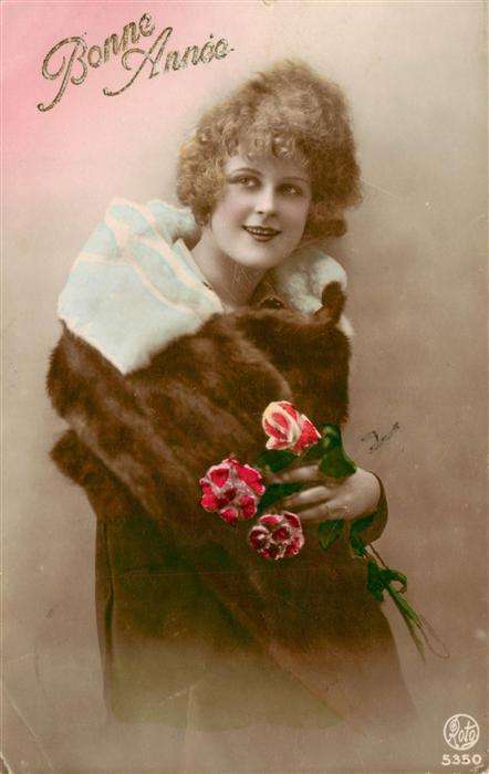 Foto Roto Nr. Nr. 5350 Bonne Annee Frau Blumen