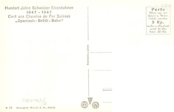 Eisenbahn Railway Chemin de Fer Spanische-Broetli-Bahn Schweizer Eisenbahn – Bild 2
