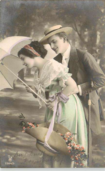 Foto RPH Nr. Nr. 2984/5 Frau Mann Regenschirn Liebe Hut