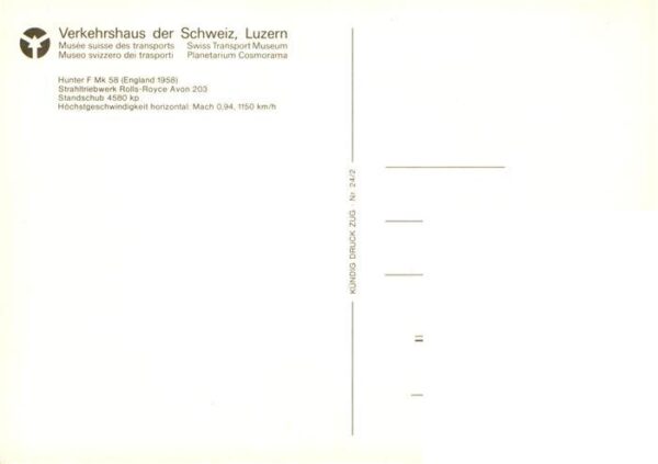 Flugzeuge Militaria Verkehrshaus der Schweiz  Luzern Hunter F Mk 58 Rolls-Royce – Bild 2