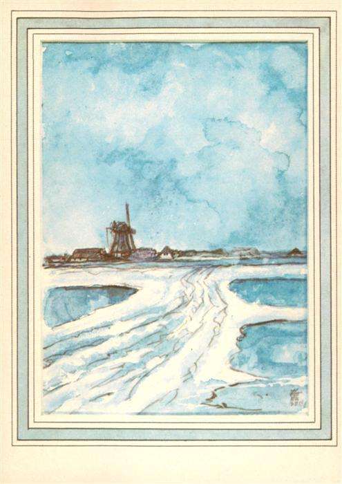 Petersen Wilhelm Prof. Elmshorn Kuenstlerkarte Windmuehle in Nordfriesland
