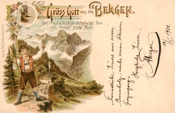 Gruss aus den Bergen Litho Carl Kuenzli Dep. Nr. 475 Junge