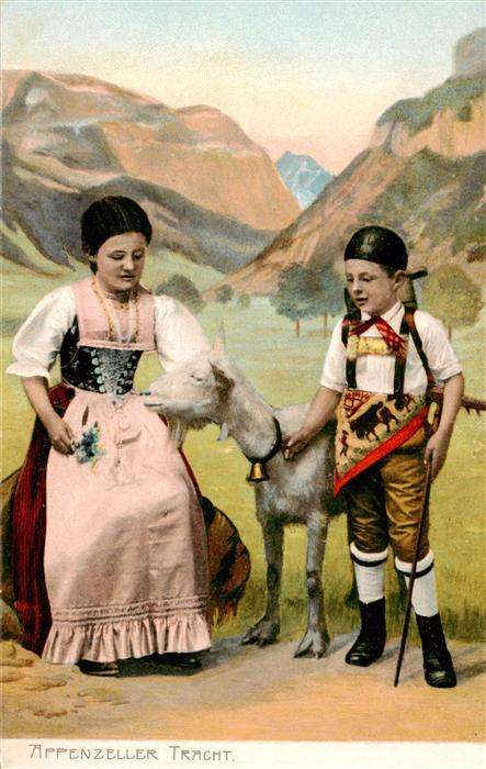 Trachten Schweiz Appenzeller Trachten Kind Frau Ziege
