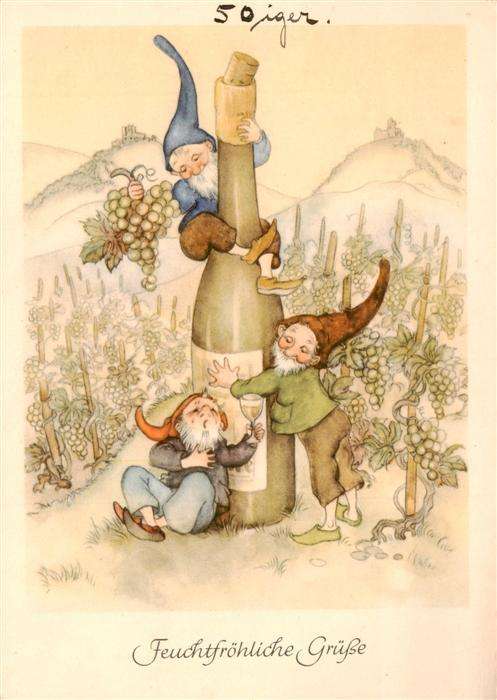 Zwerge Dwarfs Nains Margret Savelsberg Nr. 636  Wein Feuchtfroehliche