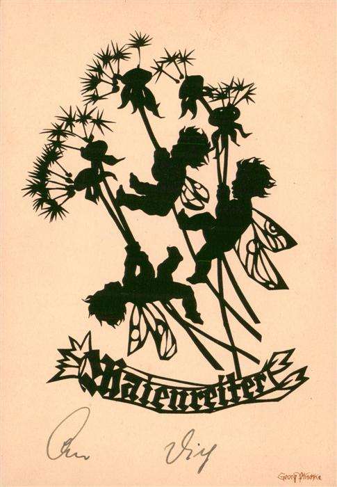 Scherenschnitt-AK Schattenbildkarte Shadowbolt Fee