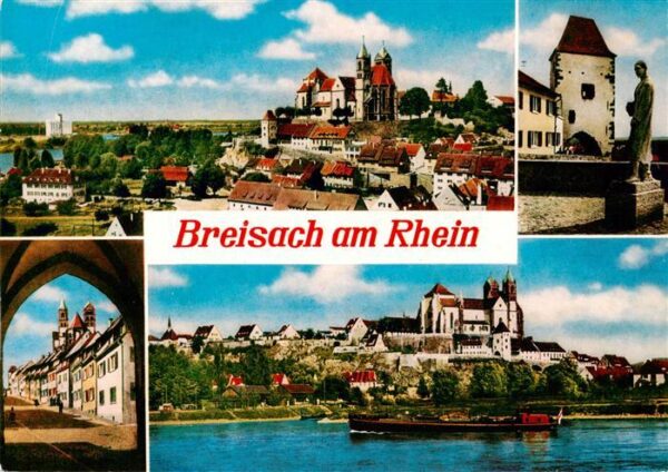 Breisach Rhein Stadtpanorama Blick zum St. Stephansmuenster Rheinschiffahrt Denk