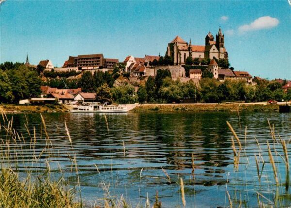 Breisach Rhein Uferpartie am Rhein Blick zum St. Stephansmuenster