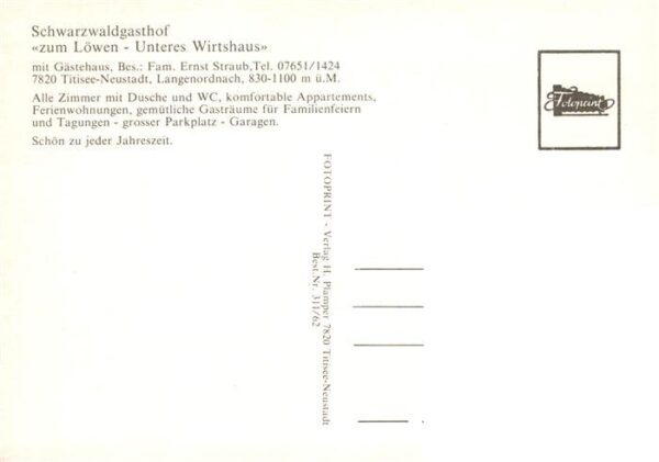 Langenordnach Titisee-Neustadt Schwarzwaldgasthof zum Loewen Unteres Wirtshaus m – Bild 2