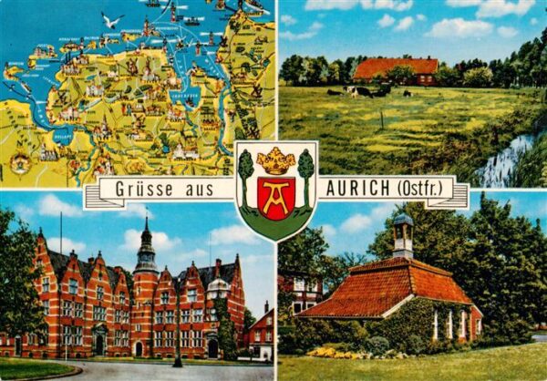 Aurich Ostfriesland Gebietskarte Panorama Altes Schloss Pingelhus