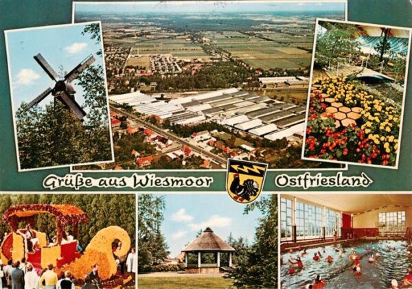 Wiesmoor Stiftsmuehle Fliegeraufnahme Blumenwagen Pavillon Hallenbad