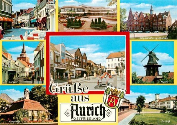 Aurich Ostfriesland Fussgaengerzone Pingelhus Alte Stiftsmuehle Rathaus Marktpla