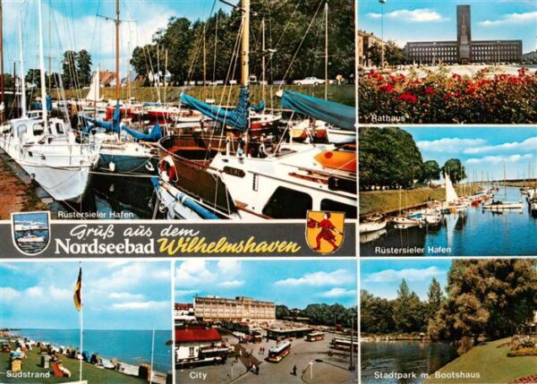 Wilhelmshaven Ruestersieler Hafen Suedstrand City Rathaus Stadtpark mit Bootshau