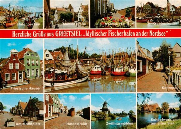 Greetsiel hafenbecken Muehlenstr Sielstr Krabbenkutter Friesische Haeuser Kattre