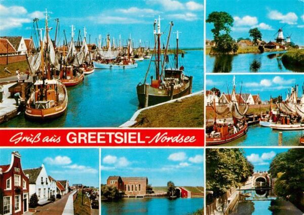 Greetsiel Fischerhafen Muehle Krabbenkutter Dorfstrasse Kirche Schleuse