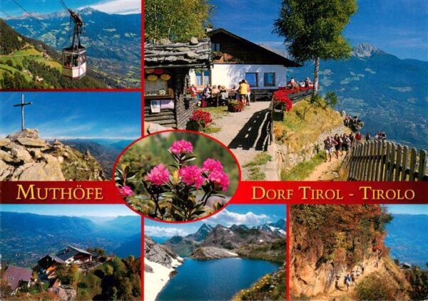 Dorf-Tirol Suedtirol IT Muthoefe Seilbahn Gipfelkreuz Panorama Seepartie