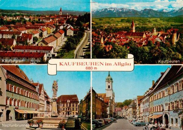 Kaufbeuren Ortsansichten Neptunbrunnen und Rathaus Kaiser Max Strasse