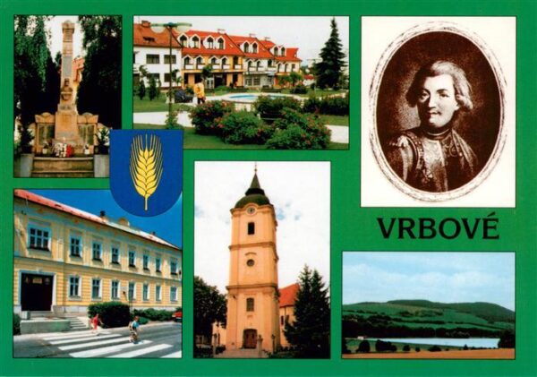 Vrbove Slovakia Pamaetnik MR Stefanika Polyfunkcny dom Portret MA Benovskeho Bud