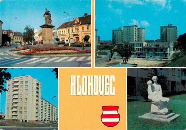 Hlohovec Slovakia Stadtplatz Monument Hochhaeuser Skulptur
