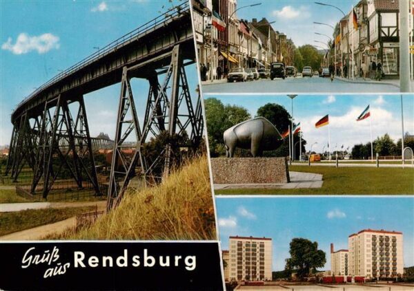 Rendsburg Bruecke Stadtansichten Plastik Hochhaeuser