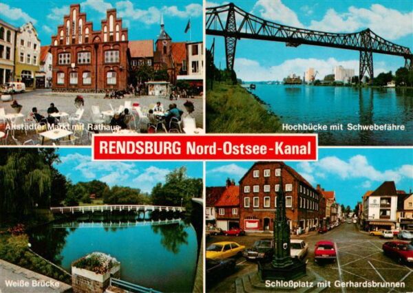 Rendsburg Altstaedter Markt Rathaus Hochbruecke ueber dem Nord-Ostsee-Kanal Schw