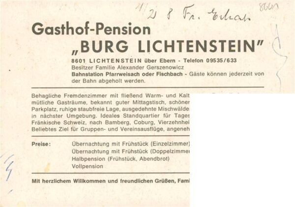 Lichtenstein Pfarrweisach Gasthof Pension Burg Lichtenstein Gastraeume Terrasse – Bild 2