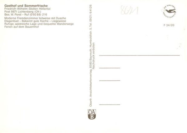 Lichtenberg Oberfranken Gasthof und Sommerfrische Friedrich-Wilhelm-Stollen Hoel – Bild 2
