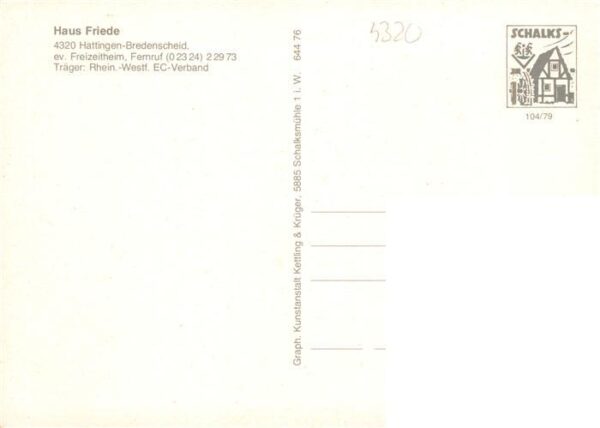 Bredenscheid Hattingen Haus Friede Hauptgebaeude Jugendhof Ev Freizeitheim – Bild 2