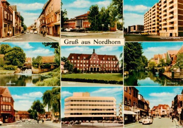 Nordhorn Strassenpartien Oelmuehle Hallenschwimmbad Rathaus Partie an der Vechte