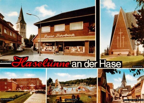 Haseluenne Kirchstrasse Ehrenmal Krankenhaus Schwimmbad Kirche