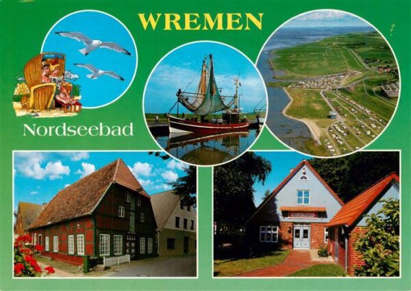 Wremen Moewen Fischkutter Luftaufnahme Wohnhaeuser