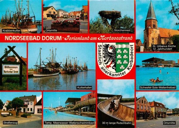 Dorum Nordseebad Krabbenkutter Ortsmitte Storchennest Kirche Hafen Freibad Rutsc