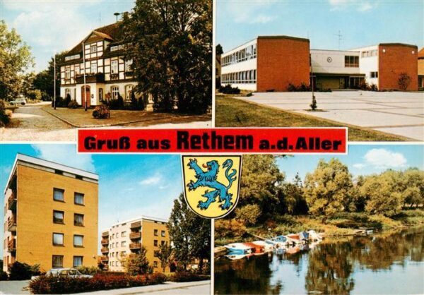 Rethem Aller Teilansichten Hochhaeuser Partie am Fluss