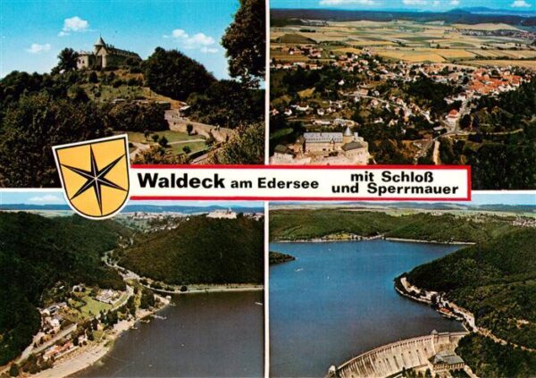 Waldeck  Edersee mit Schloss und Sperrmauer Fliegeraufnahmen