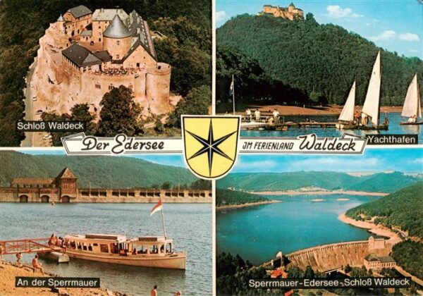 Waldeck  Edersee Schloss Waldeck Yachthafen An der Sperrmauer Ederseepartie mit
