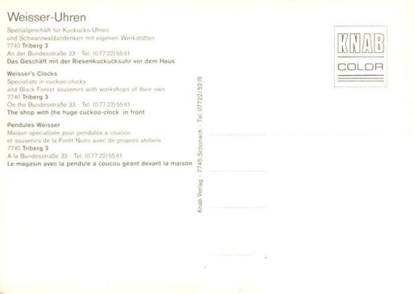 Triberg Weisser Uhren Spezialgeschaeft fuer Kuckucks Uhren – Bild 2